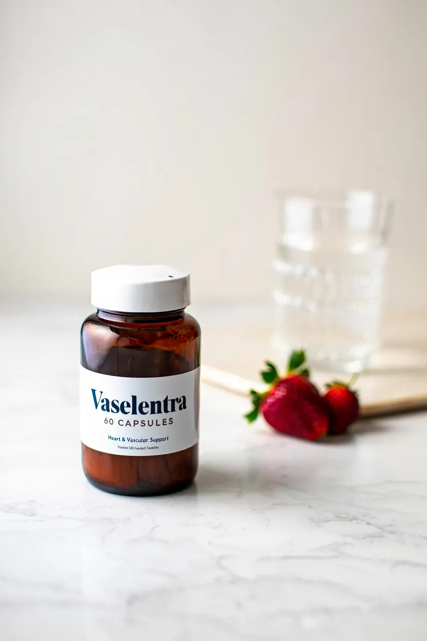 Vaselentra supplement bottle containing 60 capsules for heart and vascular support